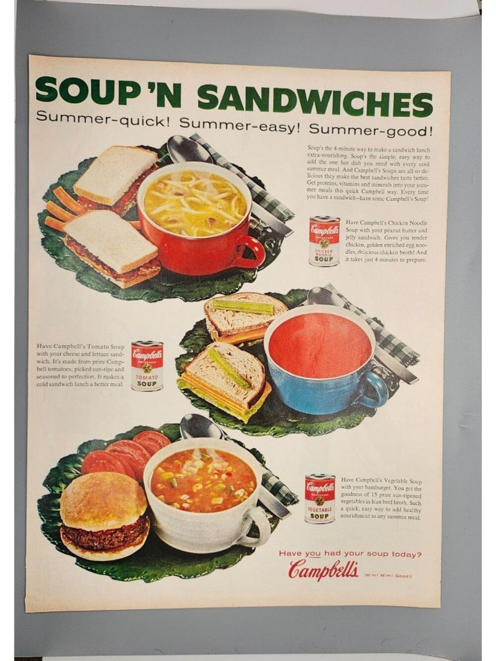 Campbells Soup N Sandwiches 1950s Magazine Ad 10x13 Inches Vintage Print